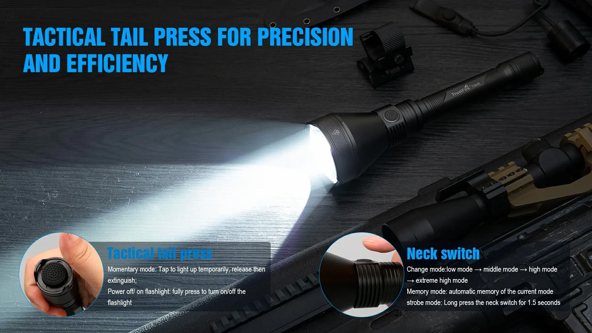 Trustfire T90R 4800 Lumen Hunting Led Flashlight Long Distance Tactical Torch