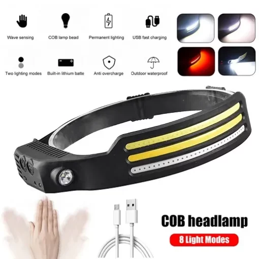 cob three light source running light outdoor waterproof camping work light strong light induction headlight 10